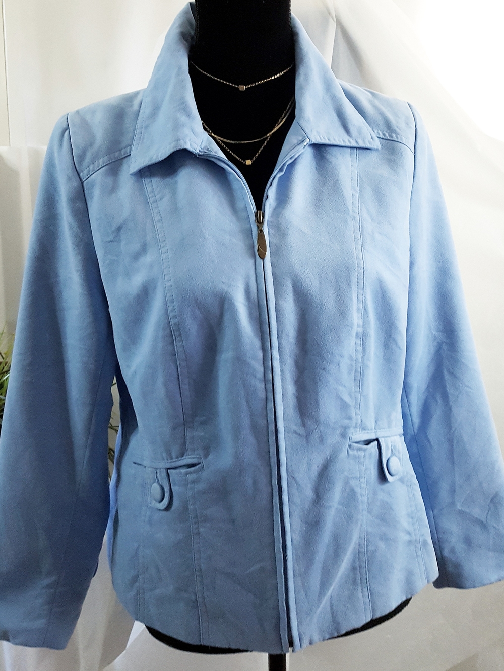 TanJay Vintage Light Blue Faux Suede Zip-Front Blazer Jacket - Picture 8 of 13